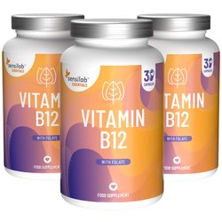 Essentials Vitamin B12 1000 µg. 90 kapslí. Vysoce účinný doplněk B12 s folátem (400 µg). 100% veganský. Dodávka na 3 měsíce | Sensilab