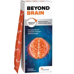 Beyond Brain nootropikum | Pro zlepšení paměti | Působí okamžitě, 6 hodin zvýšené pozornosti | Citronová příchuť | 7 sáčků| Sensilab