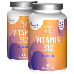 Essentials Vitamin B12 1000 µg. 60 kapslí. Vysoce účinný doplněk B12 s folátem (400 µg). 100% veganský. Dodávka na 2 měsíce | Sensilab