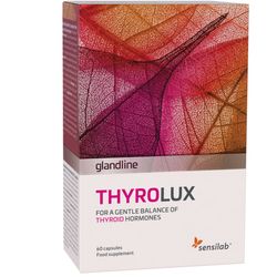 ThyroLux pro podporu štítné žlázy | Obsahuje 150 μg jódu (100% RHP), 80 μg selenu a 400 mg L-tyrosinu | Bez hormonů | 60 kapslí | Sensilab