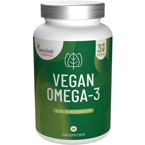 Essentials Vegan Omega-3 z oleje z řas. Denní dávka 300 mg DHA a 150 mg EPA. 100% veganské. 30 kapslí | Sensilab