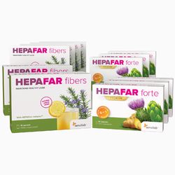 Hepafar | 3měsíční DETOX JATER | Očista jater a regenerace | 10x silnější účinek | Hepafar Forte 6x 30 kapslí,  Hepafar Fibers 6x 15 sáčků | Sensilab