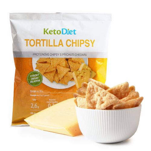 KetoDiet CZ s.r.o. Proteinové Tortilla chipsy s příchutí chedaru (25 g - 1 porce)