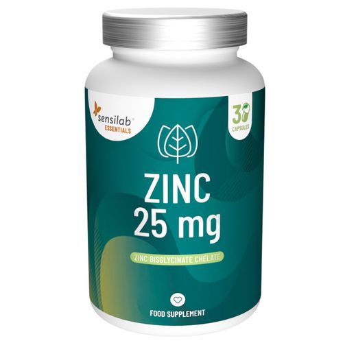 Essentials Zinek 25 mg - vysoce dávkovaný doplněk stravy chelátového zinku. 100% veganský. 30 kapslí | Sensilab