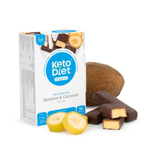 KetoDiet Proteinové tyčinky – příchuť kokos-banán (14 ks – 7 porcí)