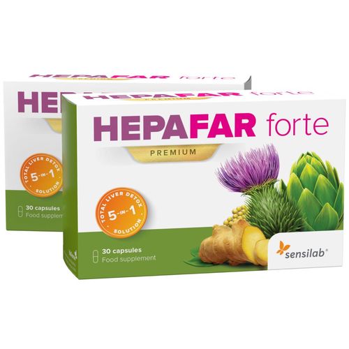 Hepafar forte 1+1 ZDARMA | Účinná detoxikace jater | Ostropestřec mariánský a fosfolipidy | Kúra na 1 měsíc | 2x 30 kapslí | Sensilab