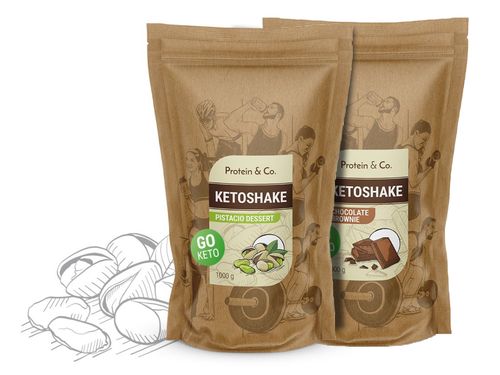 Protein&Co. Ketoshake 1 + 1 kg - proteinový dietní koktejl ZVOL PŘÍCHUŤ 1: Vanilla dream, ZVOL PŘÍCHUŤ 2: Biscuit cookie