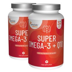 Essentials Super Omega-3 + Q10 1+1 ZDARMA - 1000 mg vysoce kvalitního rybího tuku (280 mg EPA, 190 mg DHA) a 50 mg koenzymu Q10 | Sensilab