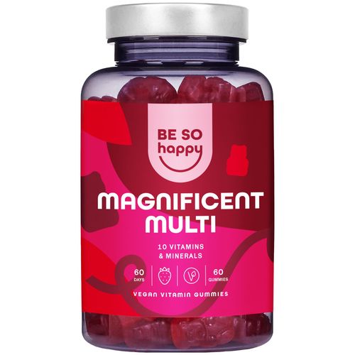 BeSoHappy Multivitamínoví gumoví medvídci Magnificent Multi (60 ks) – s 10 základními vitamíny a minerály. Příchuť jahoda | Sensilab