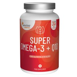 Essentials Super Omega-3 + Q10 - 1000 mg vysoce kvalitního rybího tuku (300 mg EPA, 200 mg DHA) a 50 mg koenzymu Q10. 30 kapslí | Sensilab