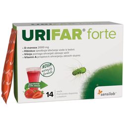 Urifar Forte s 2000 mg D-manózy pro zdravé močové cesty. Pomáhá zmírnit příznaky spojené s infekcí močových cest. 14 sáčků na 14 dní | Sensilab